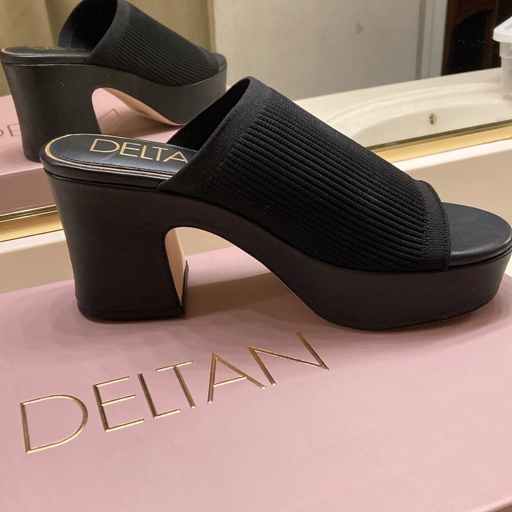 Brand New With Box Deltan Black Slide Sandal With Leather Sole